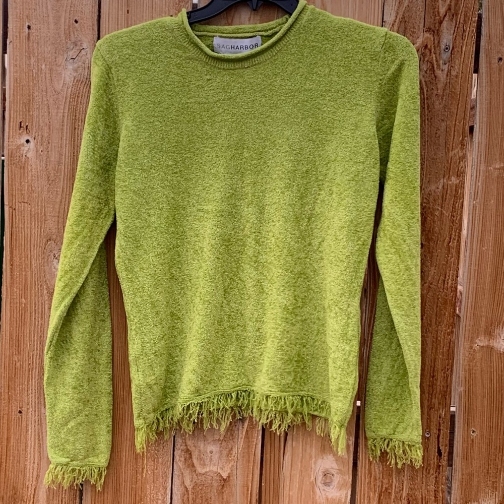 Sag Harbor Crew Neckline Fringed Sweater